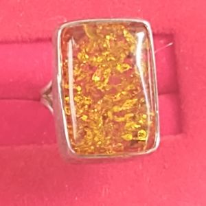 Vintage Amber Sterling Silver Crafted Ring
